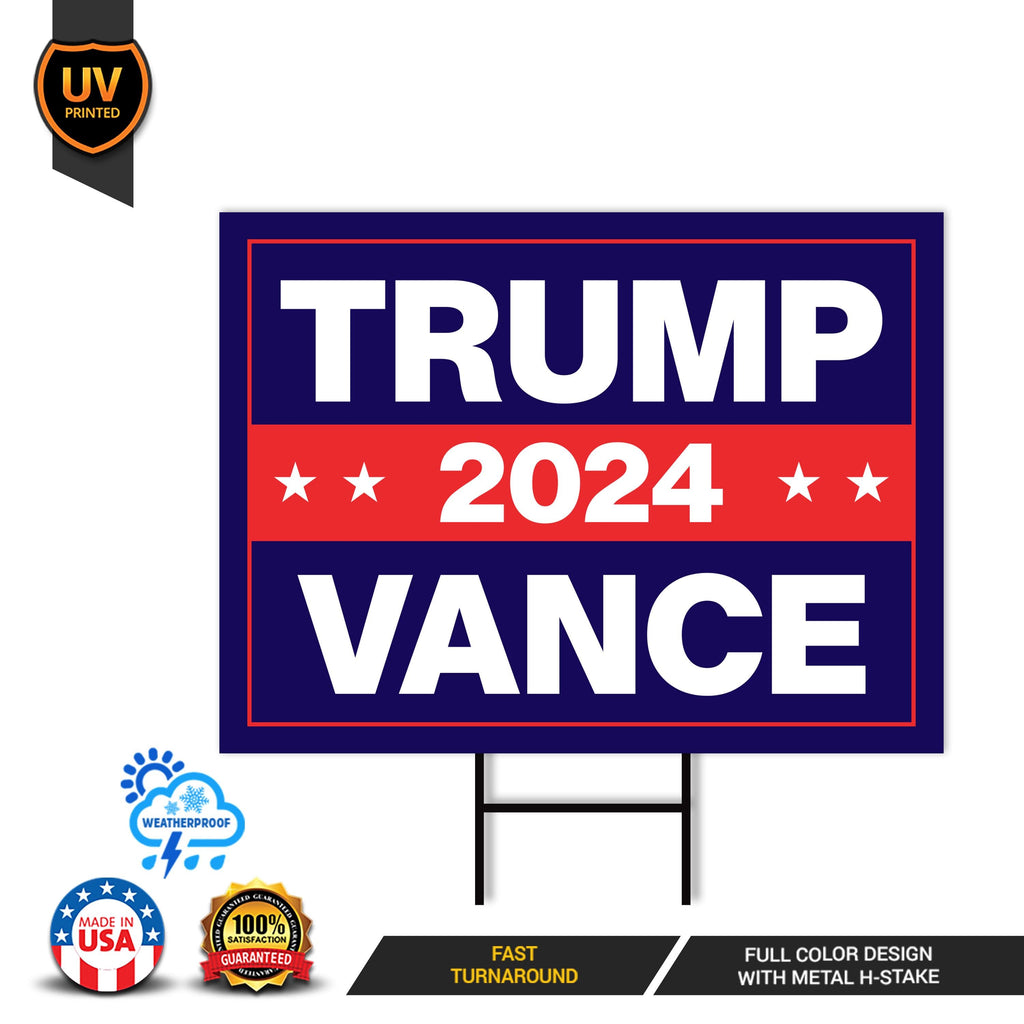 Trump Vance 2024 Yard Sign - Coroplast American Flag Donald Trump For President 2024, Take America Back Yard Sign with Metal H-Stake