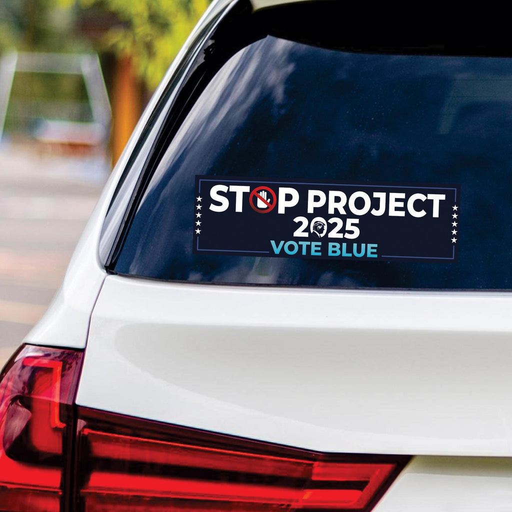 Stop Project 2025 Sticker Vinyl Decal, Vote Democrat Vinyl Sticker, 2024 Election, Vote Blue Save Democracy Bumper Sticker, 10" x 3"