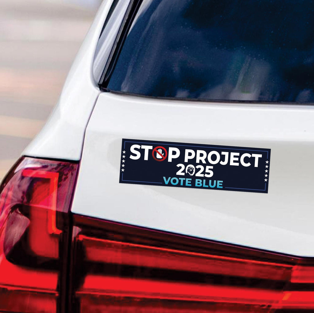 Stop Project 2025 Car Magnet, Vote Democrat 2024 Vehicle Magnet, 2024 President Election Bumper,  Vote Blue Save Democracy Magnet, 10" x 3"