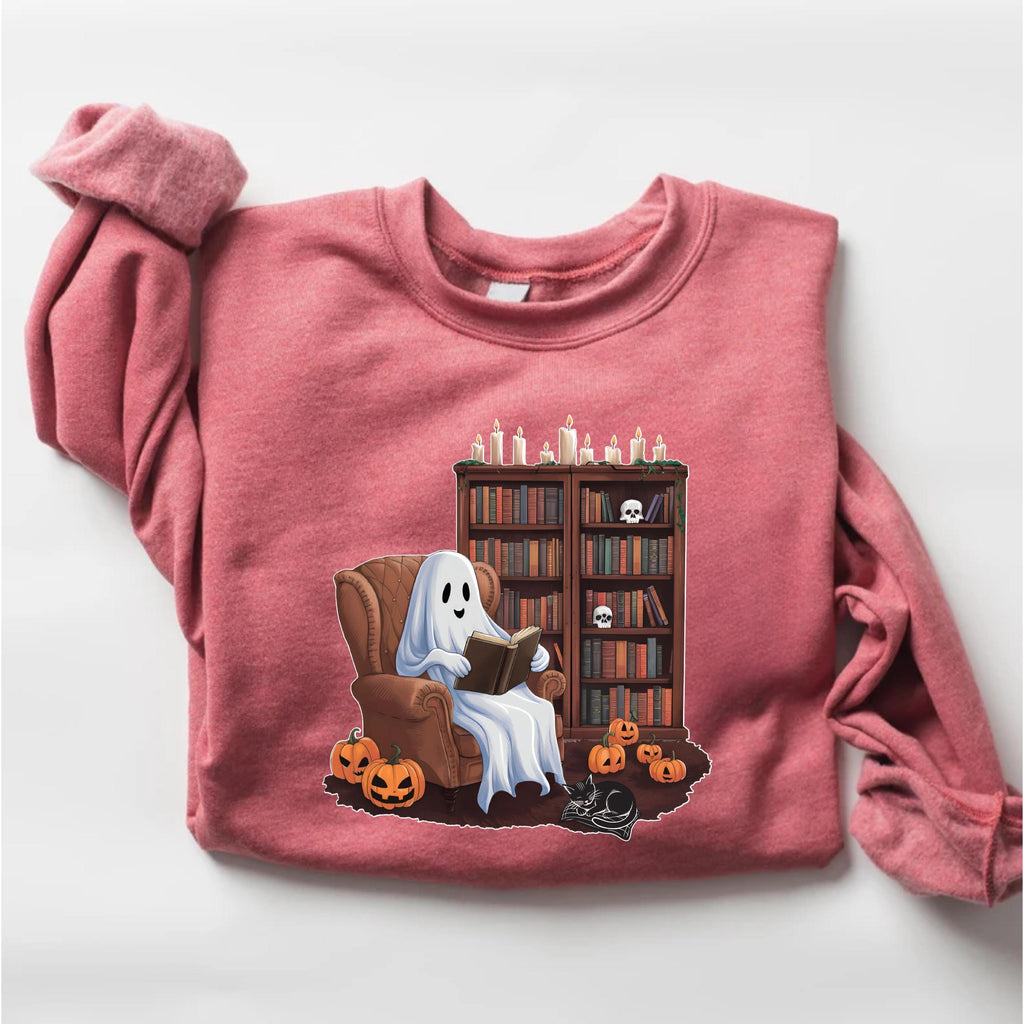 Ghost Reading Books Sweatshirt, Halloween Book Lover Sweater, Teacher Librarian Ghost Halloween Gift, Bookish Halloween Boo School Shirt