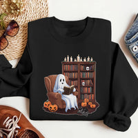 Ghost Reading Books Sweatshirt, Halloween Book Lover Sweater, Teacher Librarian Ghost Halloween Gift, Bookish Halloween Boo School Shirt