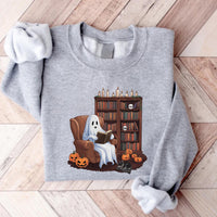 Ghost Reading Books Sweatshirt, Halloween Book Lover Sweater, Teacher Librarian Ghost Halloween Gift, Bookish Halloween Boo School Shirt