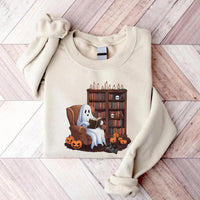 Ghost Reading Books Sweatshirt, Halloween Book Lover Sweater, Teacher Librarian Ghost Halloween Gift, Bookish Halloween Boo School Shirt
