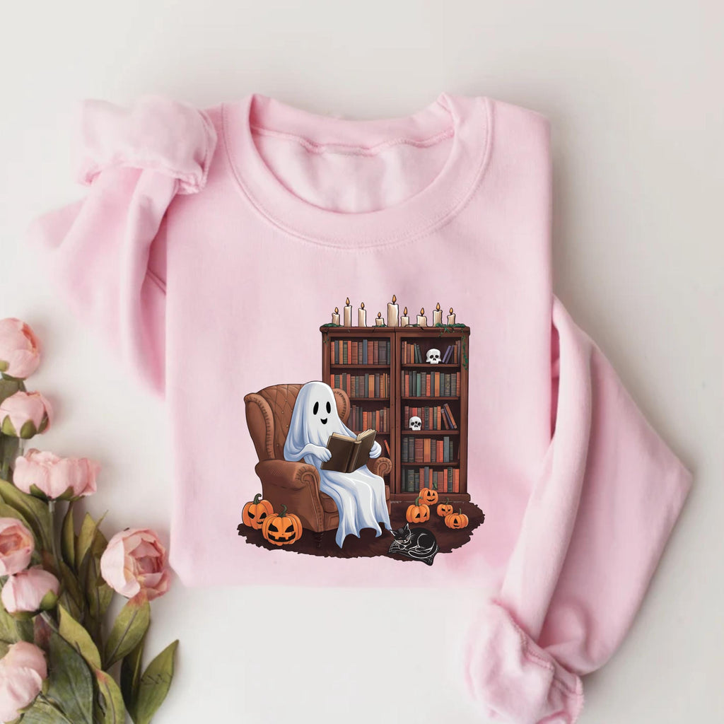 Ghost Reading Books Sweatshirt, Halloween Book Lover Sweater, Teacher Librarian Ghost Halloween Gift, Bookish Halloween Boo School Shirt