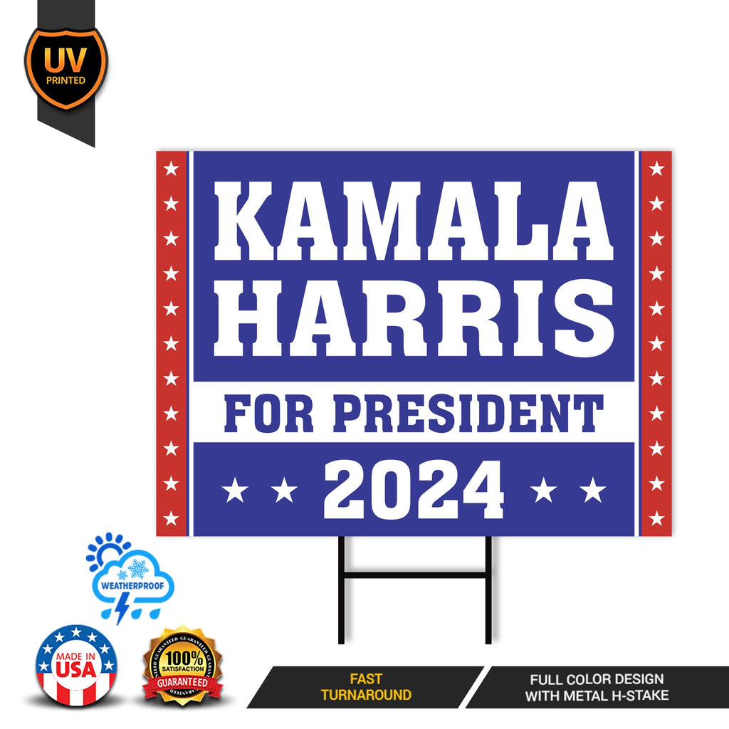 Kamala Harris 2024 Yard Sign - Coroplast Kamala Harris For President 2024 Lawn Sign, 2024 President Election Harris Signs with Metal H-Stake