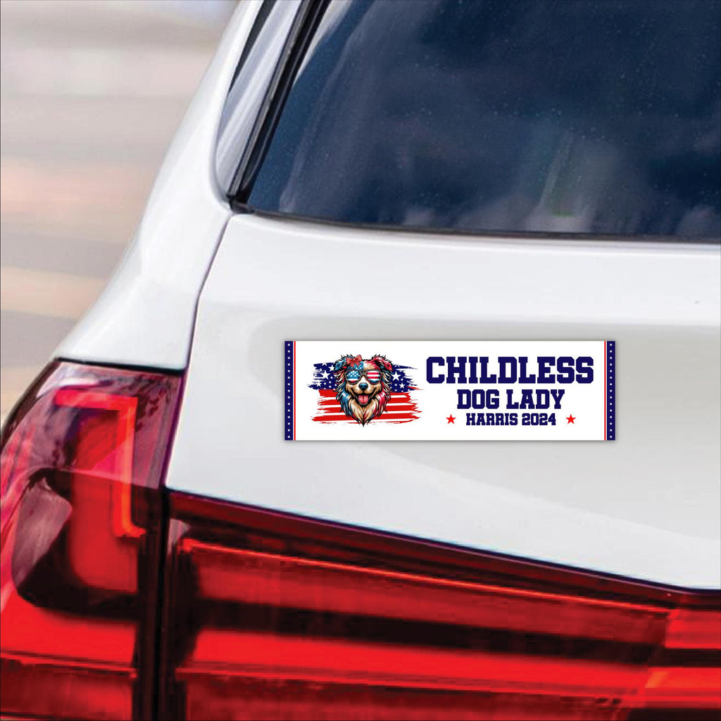 Kamala Harris 2024 Car Magnet, Harris For President Vehicle Magnet, Election 2024 Bumper Magnet, Childless Dog Ladies Magnet, 10" x 3"