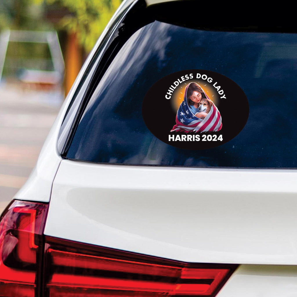 Kamala Harris 2024 Sticker Vinyl Decal, Harris For President 2024 Vinyl Sticker, Election, Childless Dog Ladies Bumper Sticker - 6" x 4.5"