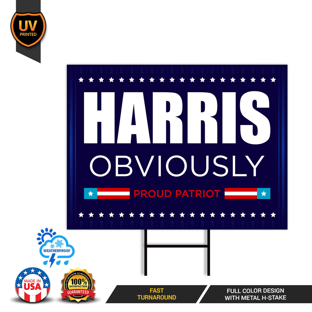 Harris Walz 2024 Obviously Yard Sign - Coroplast Harris For President 2024 Lawn Sign, President Election Obviously Signs with Metal H-Stake