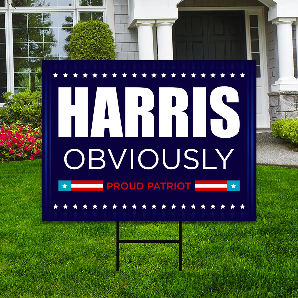 Harris Walz 2024 Obviously Yard Sign - Coroplast Harris For President 2024 Lawn Sign, President Election Obviously Signs with Metal H-Stake