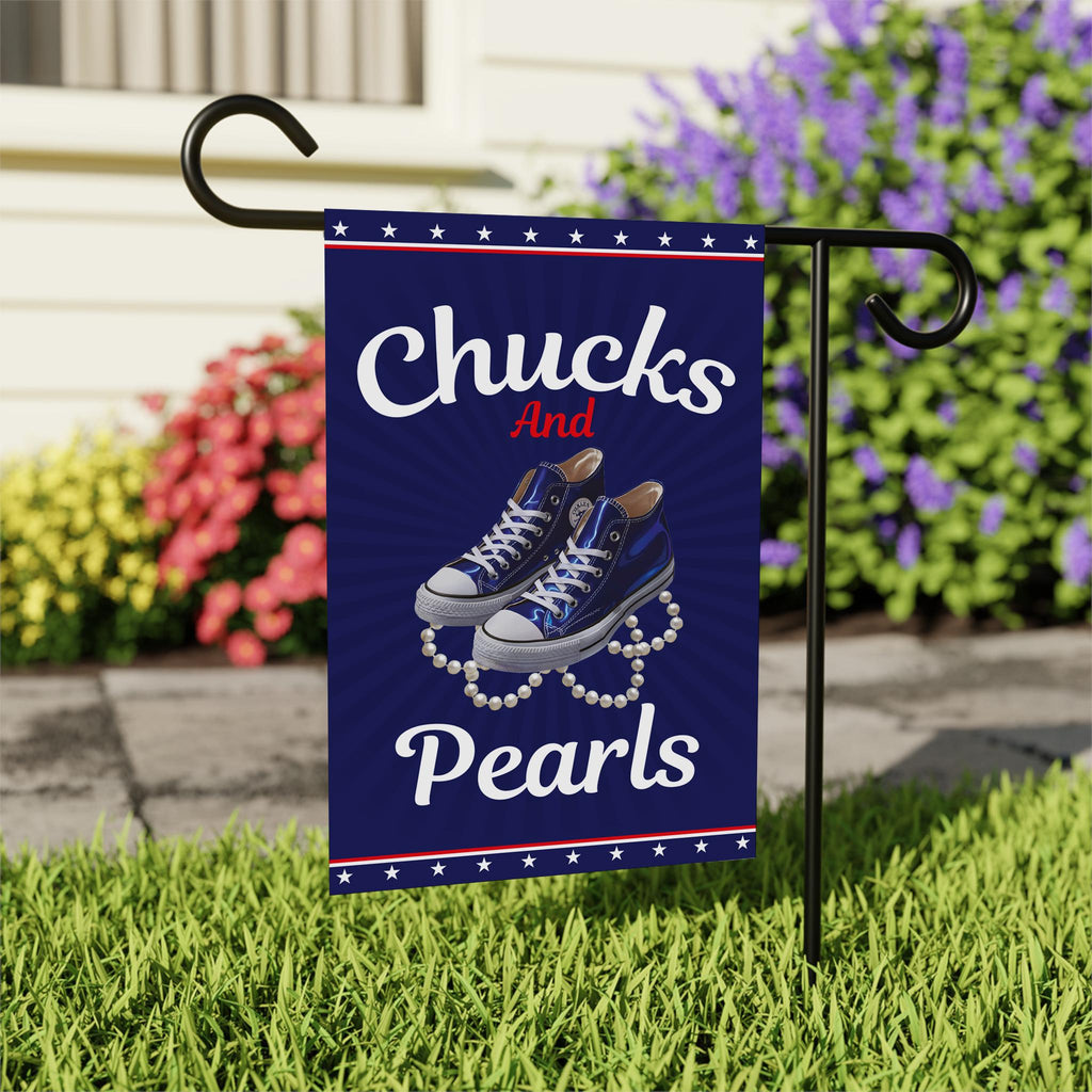 Kamala 2024 Chucks and Pearls Garden Flag - 12x18 Inch Double Sided, Harris Walz 2024 Flag, Harris For President Flag, Madam President Flag