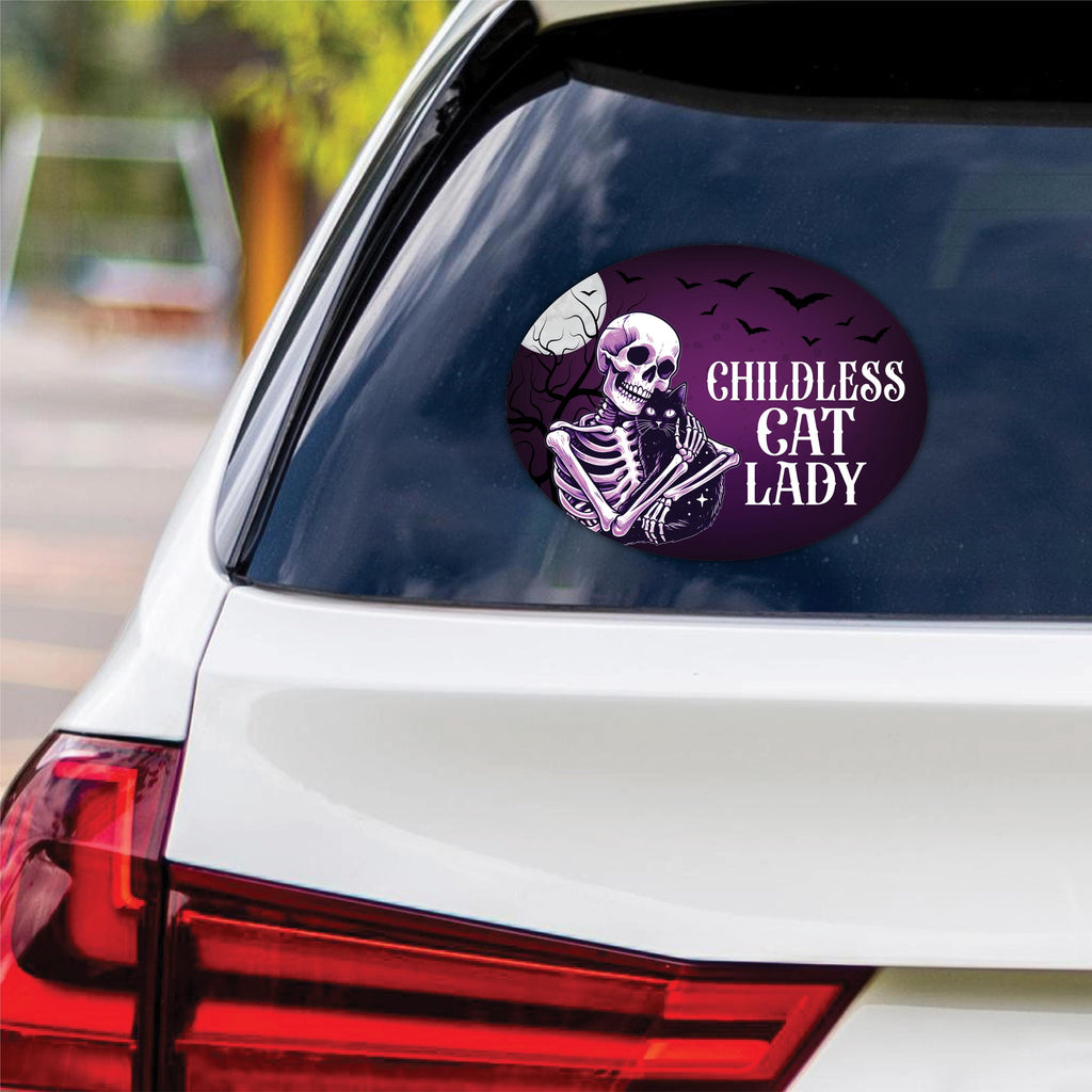 Childless Cat Lady Sticker Vinyl Decal, Harris For President 2024 Vinyl Sticker, Election 2024 Skeleton Halloween Bumper Sticker - 6" x 4.5"