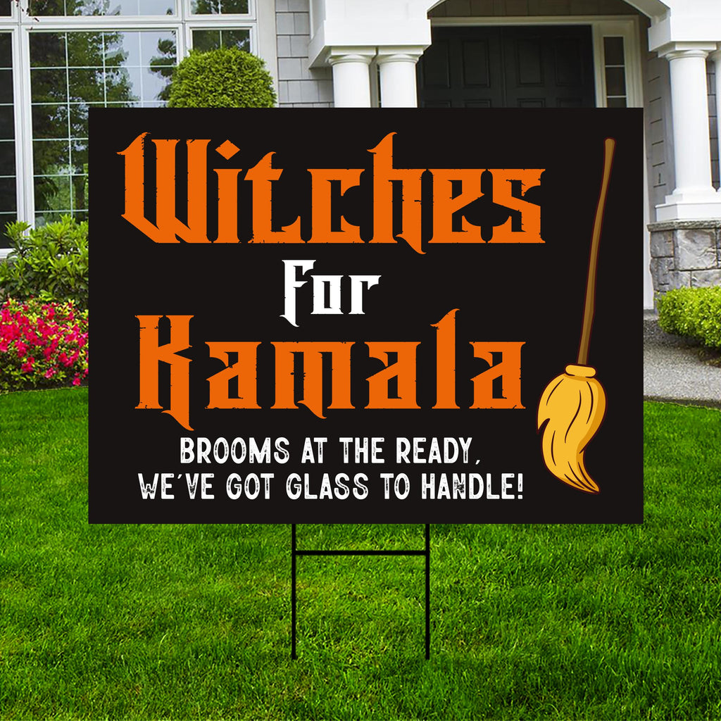 Witches for Kamala Yard Sign - Coroplast Harris For President 2024 Lawn Sign, Gothic Election 2024, Halloween Witch Signs with Metal H-Stake