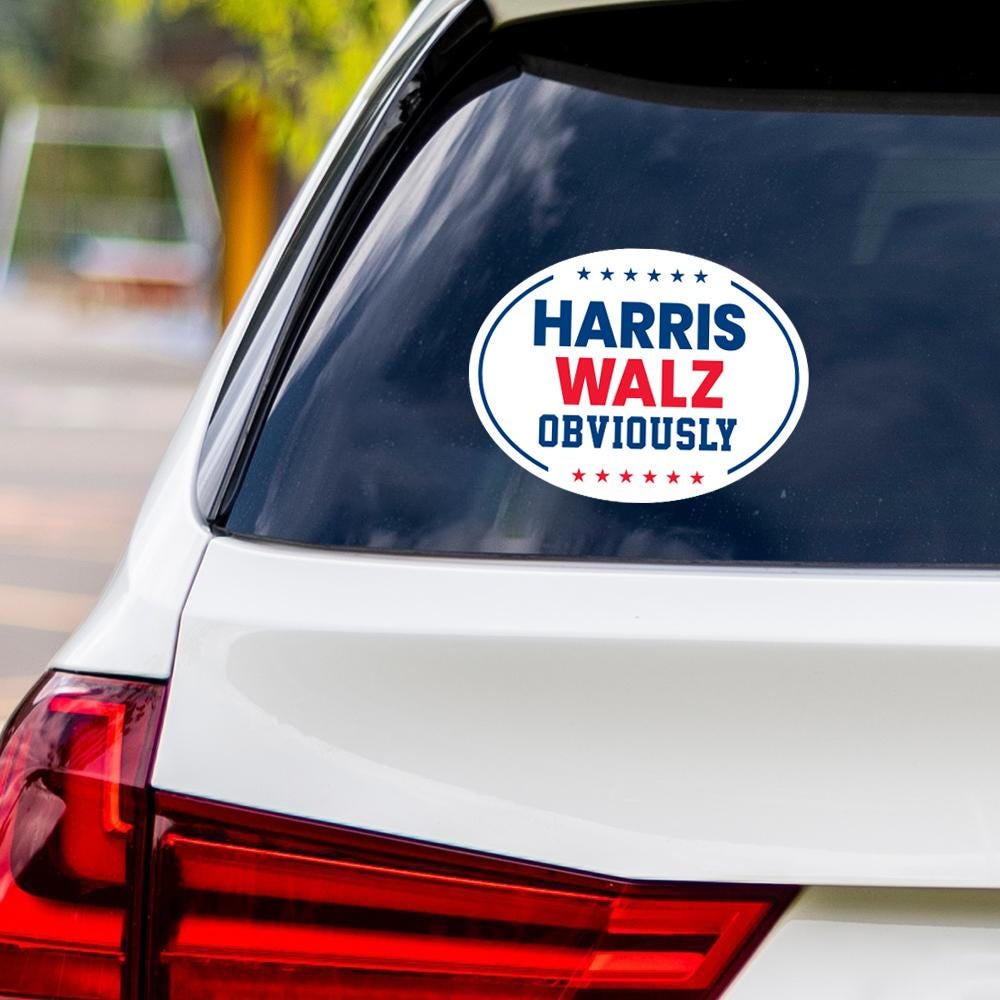 Harris Walz Obviously Sticker Vinyl Decal, Harris For President 2024 Vinyl Sticker, Childless Cat Ladies Bumper Sticker - 6" x 4.5"