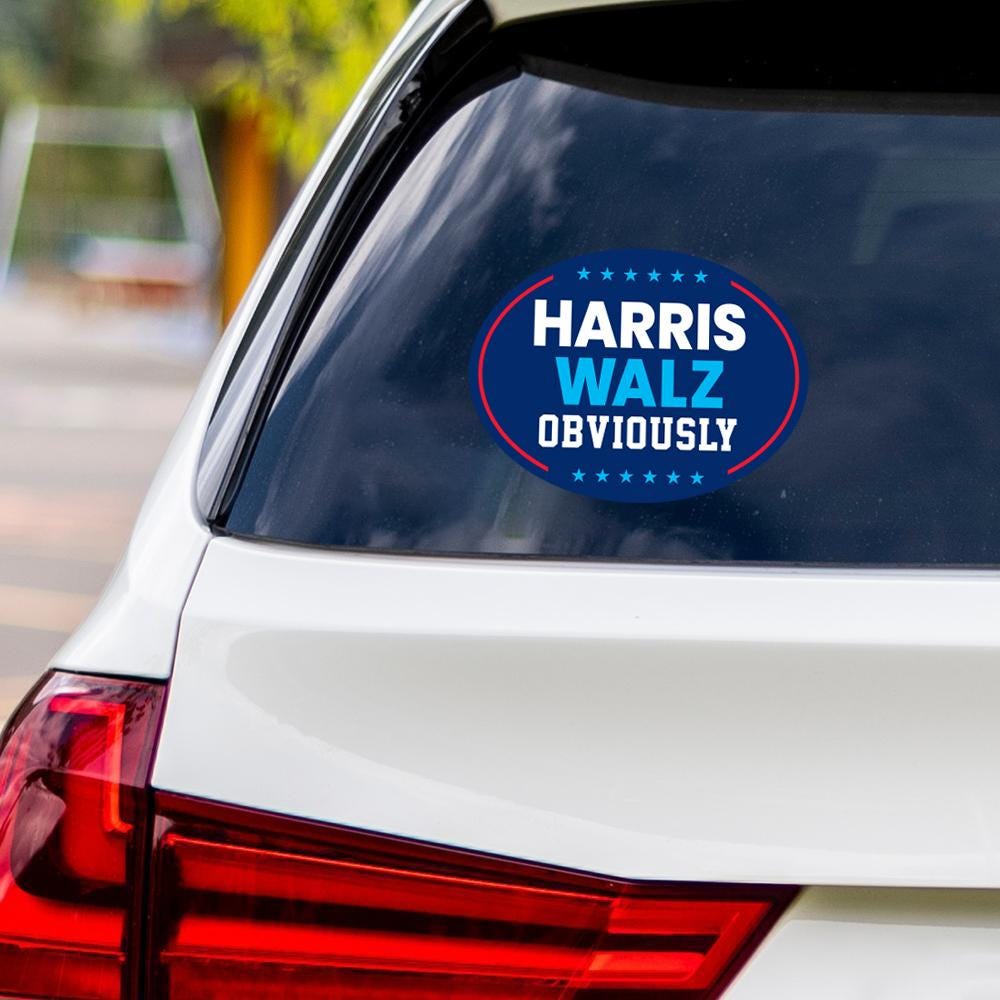 Harris Walz Obviously Sticker Vinyl Decal, Harris For President 2024 Vinyl Sticker, Childless Cat Ladies Bumper Sticker - 6" x 4.5"