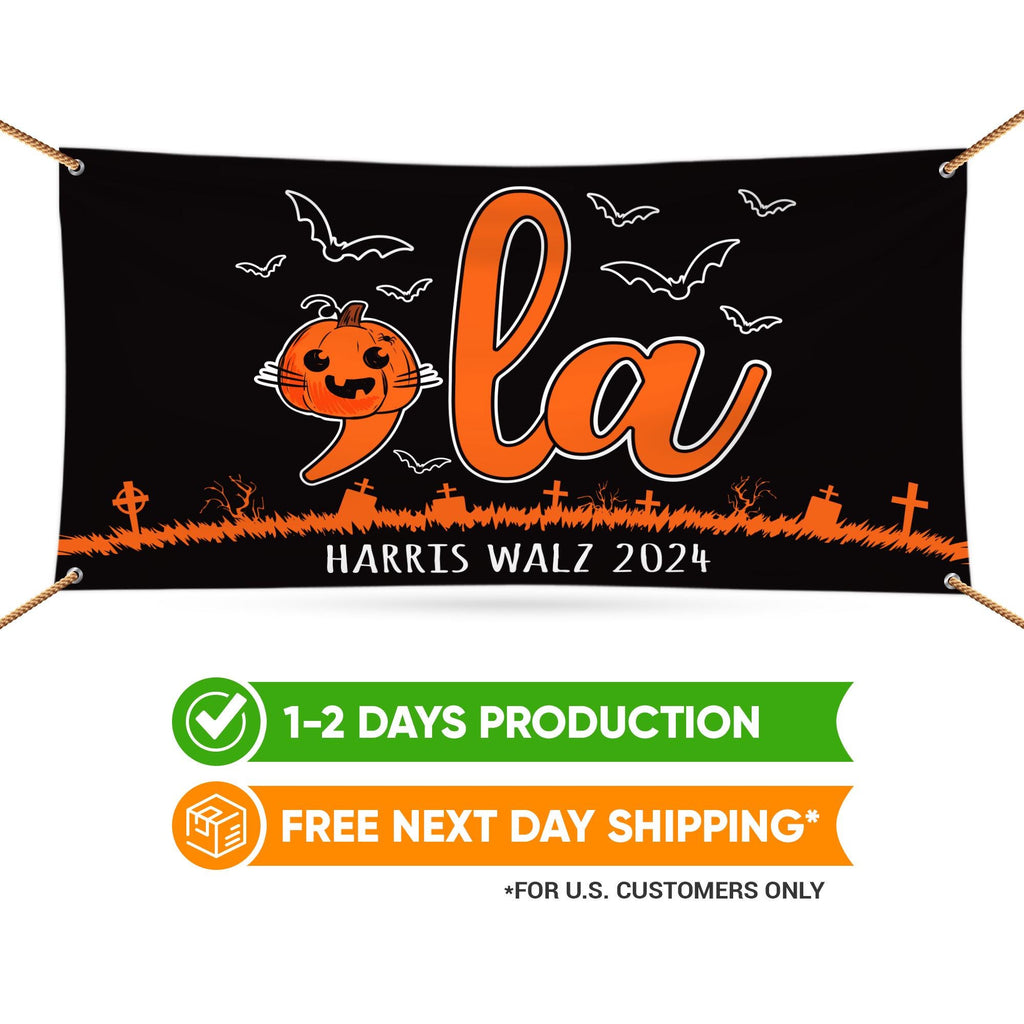 Comma La, Halloween Banner Sign, 13 Oz  Harris For President 2024, President Election 2024, Harris Walz Vinyl Banner with Metal Grommets
