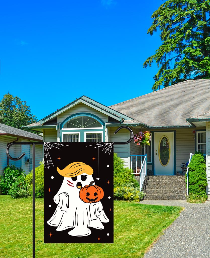 Halloween Trump Ghost Garden Flag - 12x18 Inch Double Sided, Trumpkin Flag, Halloween Republican Gift, Trump Vance 2024 Flag
