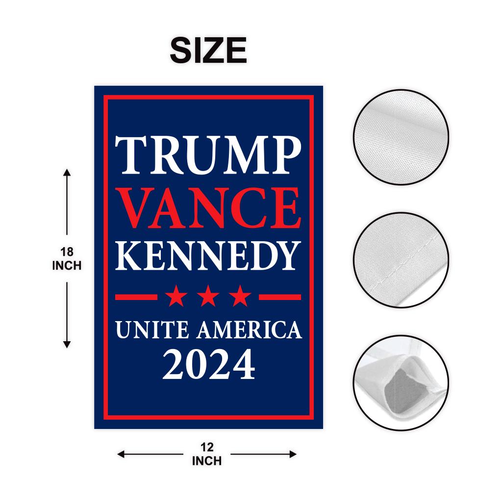 Trump Vance Kennedy 2024 Garden Flag - 12x18 Inch Double Sided, Trump Vance 2024 Flag, Unite America 2024 Flag, Trump 2024 Flag