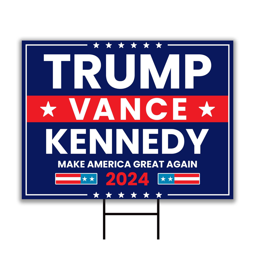 Trump Vance Kennedy 2024 Yard Sign - Coroplast Unite America 2024, Trump For President 2024, Trump Kennedy Yard Sign with Metal H-Stake