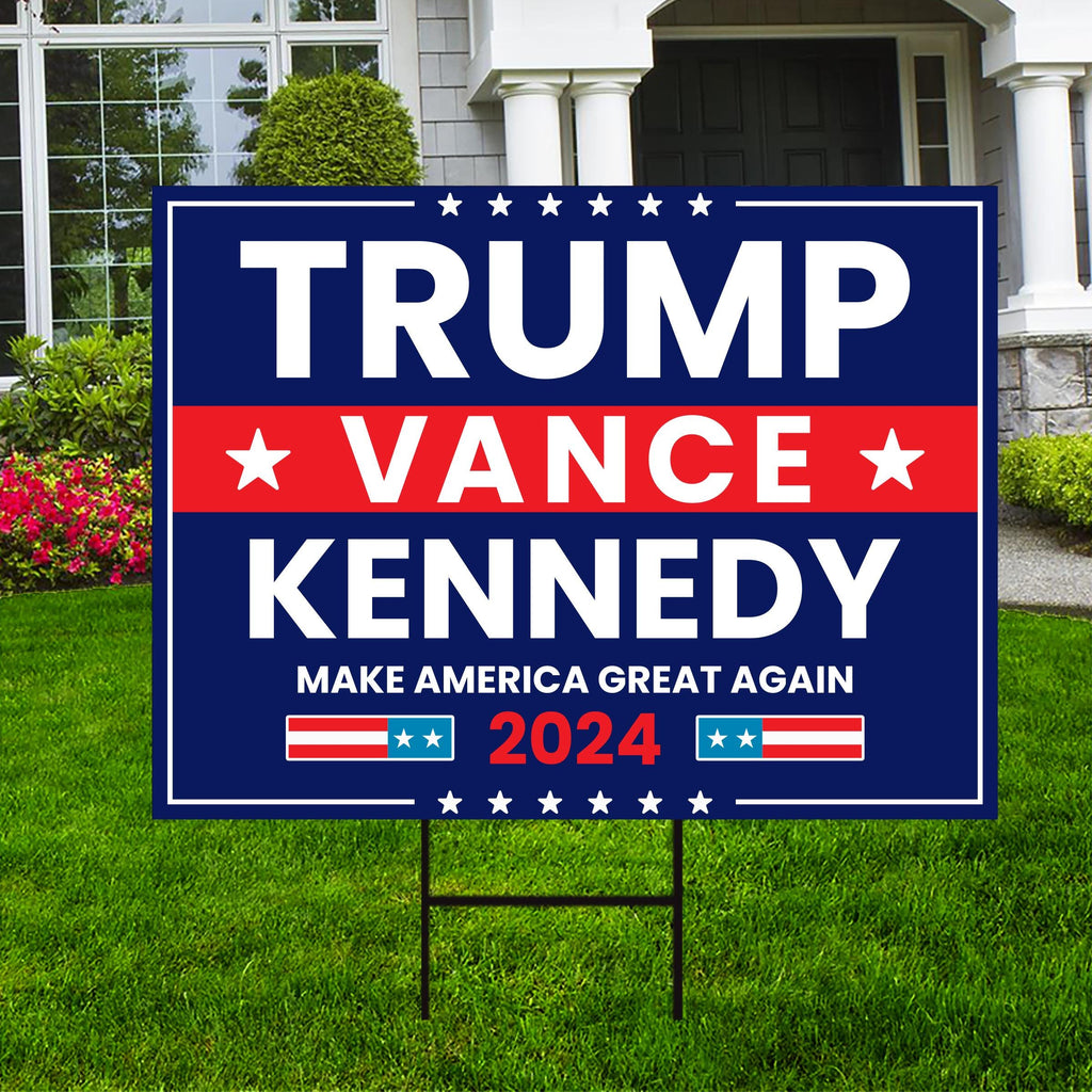Trump Vance Kennedy 2024 Yard Sign - Coroplast Unite America 2024, Trump For President 2024, Trump Kennedy Yard Sign with Metal H-Stake