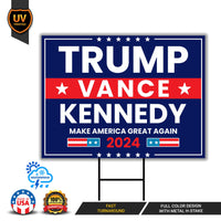 Trump Vance Kennedy 2024 Yard Sign - Coroplast Unite America 2024, Trump For President 2024, Trump Kennedy Yard Sign with Metal H-Stake