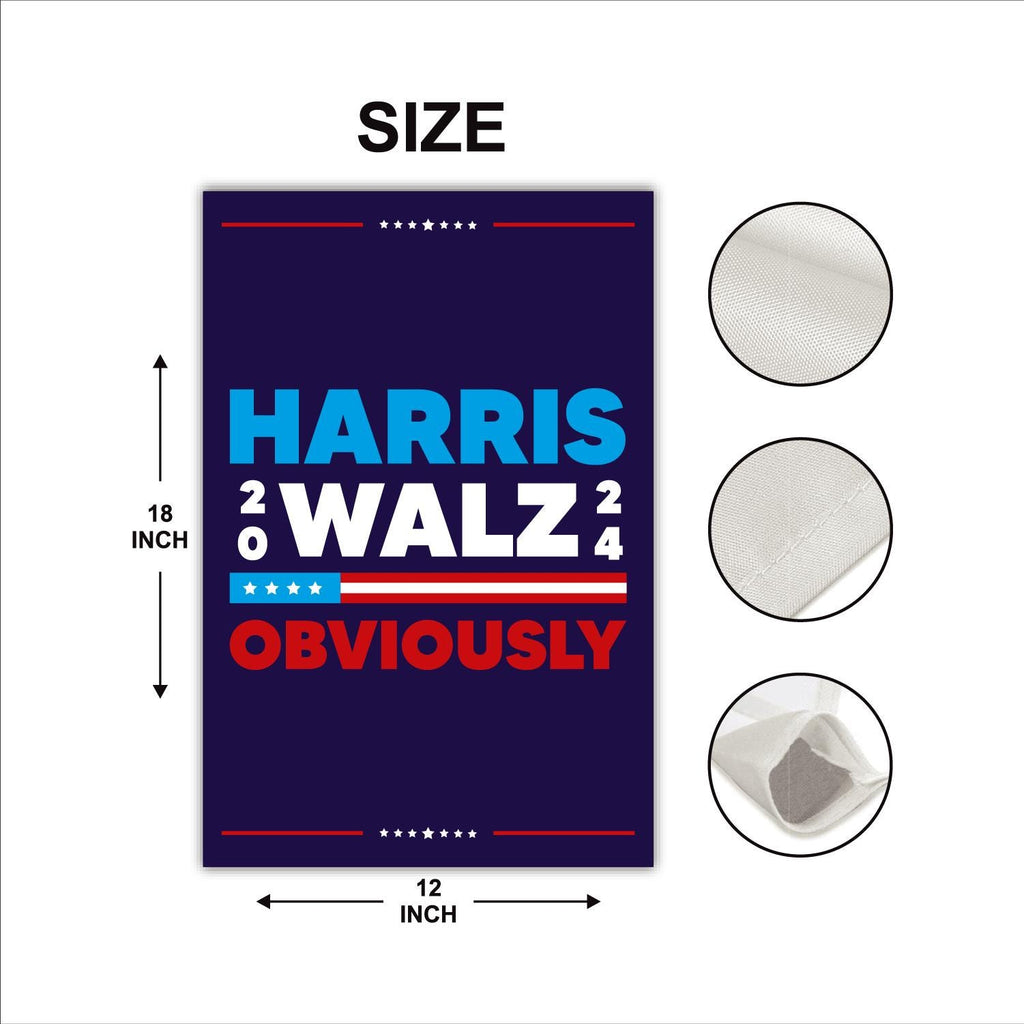 Kamala Harris Walz Obviously Garden Flag - 12x18 Inch Double Sided, Childless Cat Lady Flag, Harris For President 2024, Madam President Flag