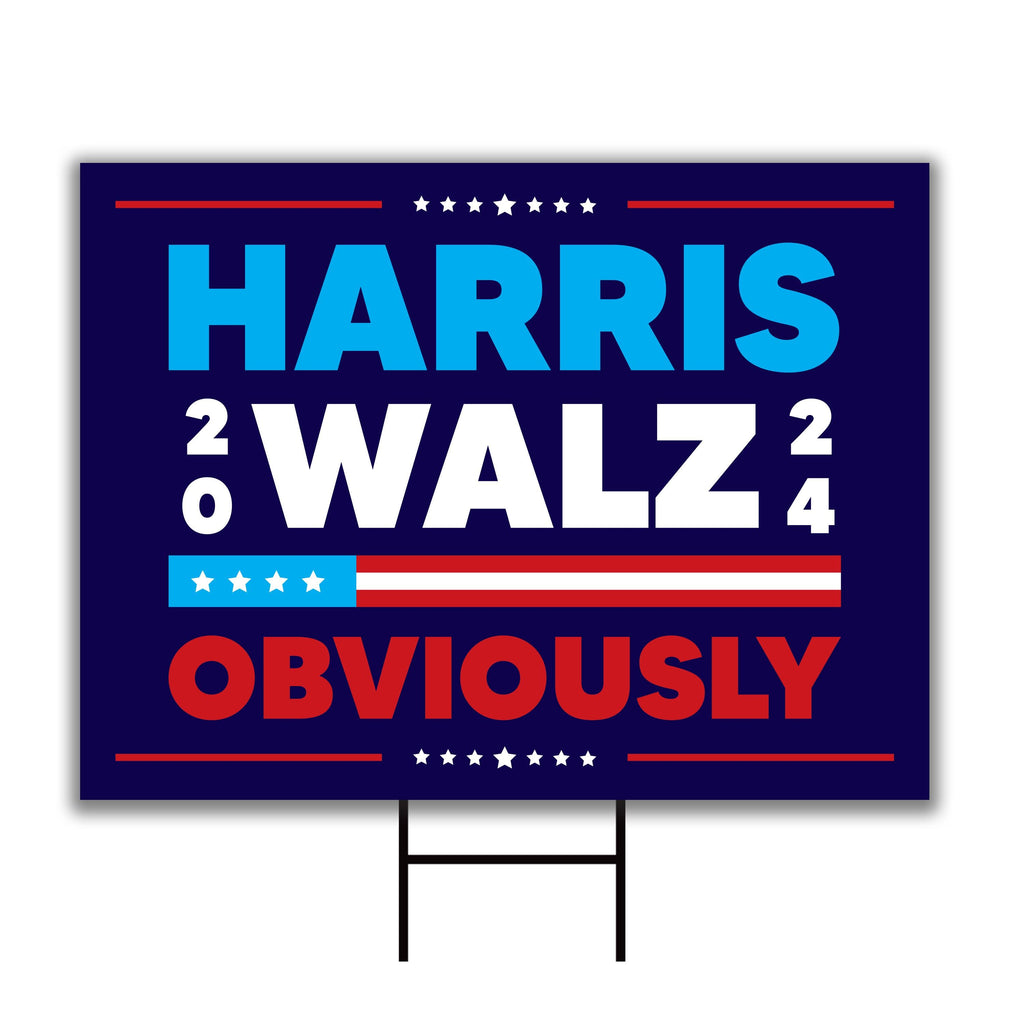 Harris Walz 2024 Obviously Yard Sign - Coroplast Harris For President 2024 Lawn Sign, President Election Obviously Signs with Metal H-Stake