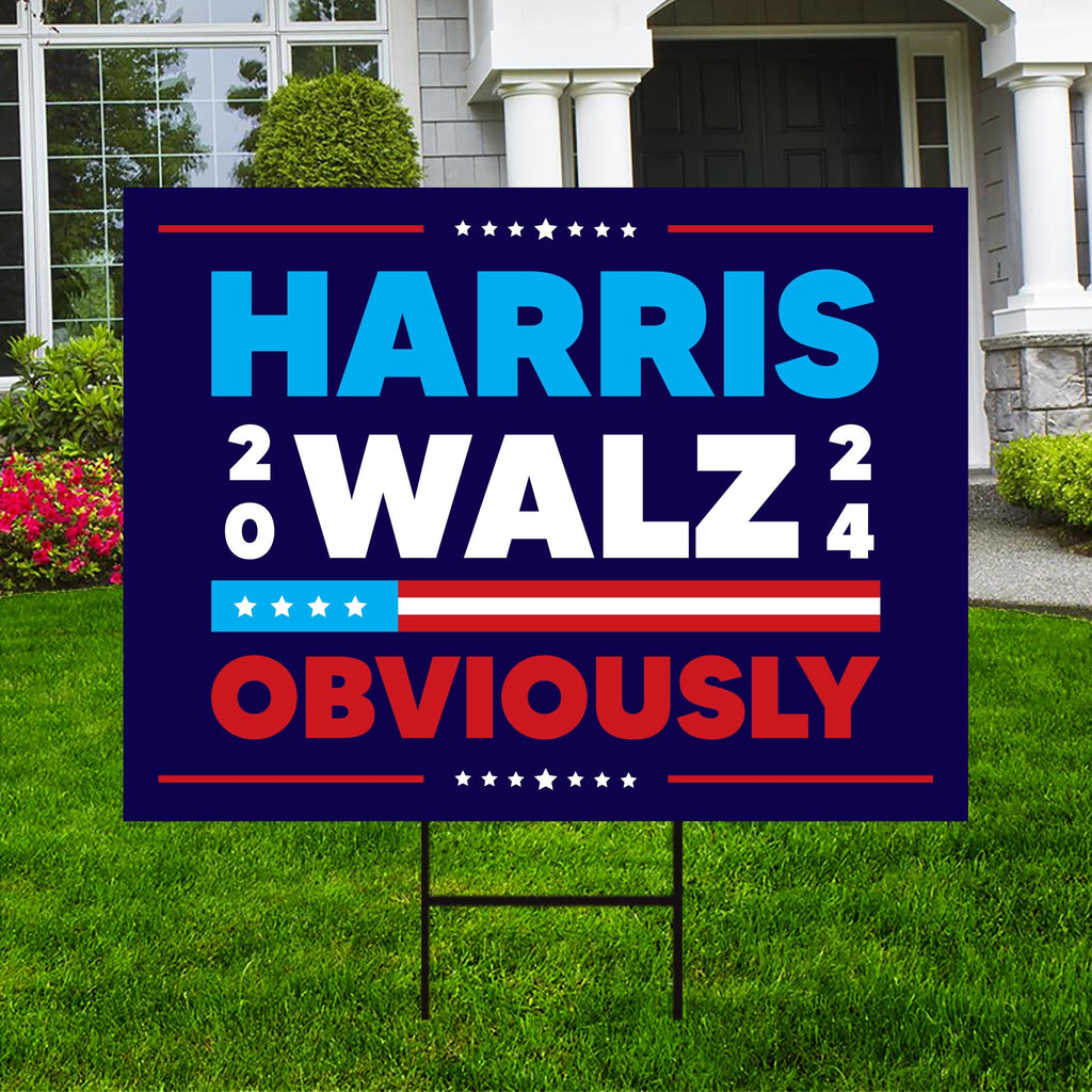 Harris Walz 2024 Obviously Yard Sign - Coroplast Harris For President 2024 Lawn Sign, President Election Obviously Signs with Metal H-Stake