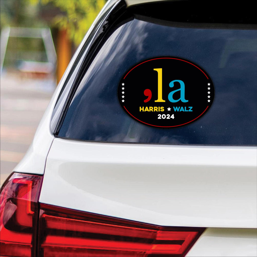 Comma La Kamala Harris 2024 Sticker Vinyl Decal, Harris For President 2024 Vinyl Sticker, Childless Cat Ladies Bumper Sticker - 6" x 4.5"