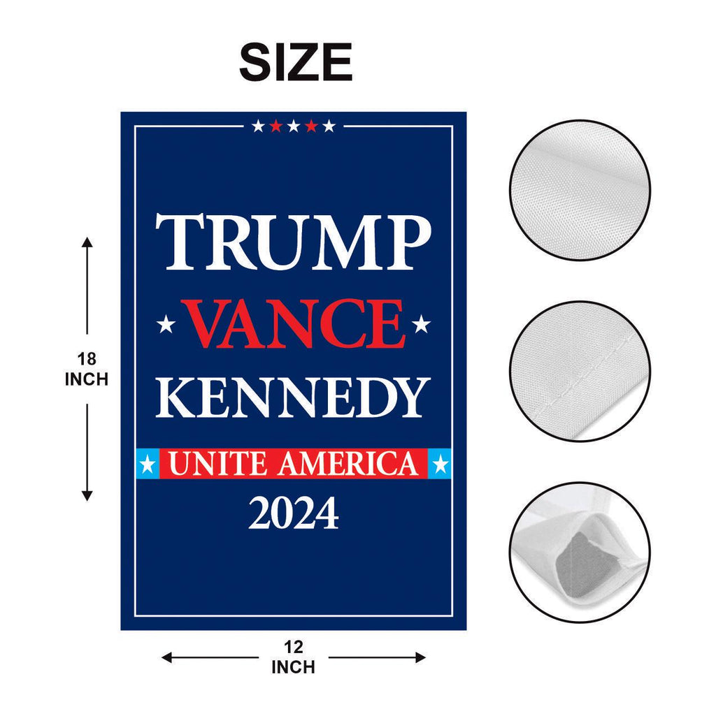 Trump Vance Kennedy 2024 Garden Flag - 12x18 Inch Double Sided, Trump Vance 2024 Flag, Unite America 2024 Flag, Trump 2024 Flag