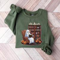 Ghost Reading Books Sweatshirt, Halloween Book Lover Sweater, Teacher Librarian Ghost Halloween Gift, Bookish Halloween Boo School Shirt