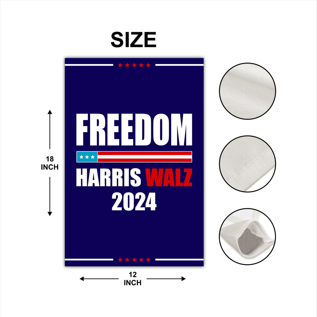 Harris Walz Freedom 2024 Garden Flag - 12x18 Inch Double Sided, Childless Cat Lady Flag, Kamala Harris For President, Madam President Flag