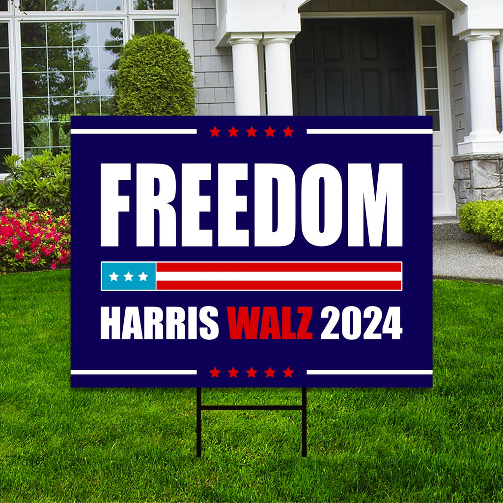 Harris Walz 2024 Freedom Yard Sign - Coroplast Harris For President 2024 Lawn Sign, President Election Obviously Signs with Metal H-Stake