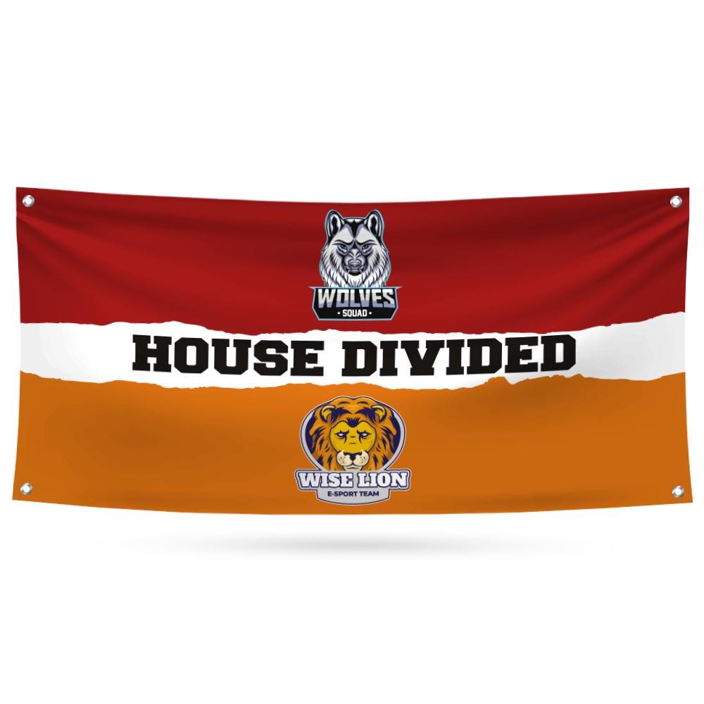 Custom House Divided Banner Sign, 13 Oz Hockey, Basketball, Baseball, Football, Any League, College, Team Rivalry Banner with Metal Grommets