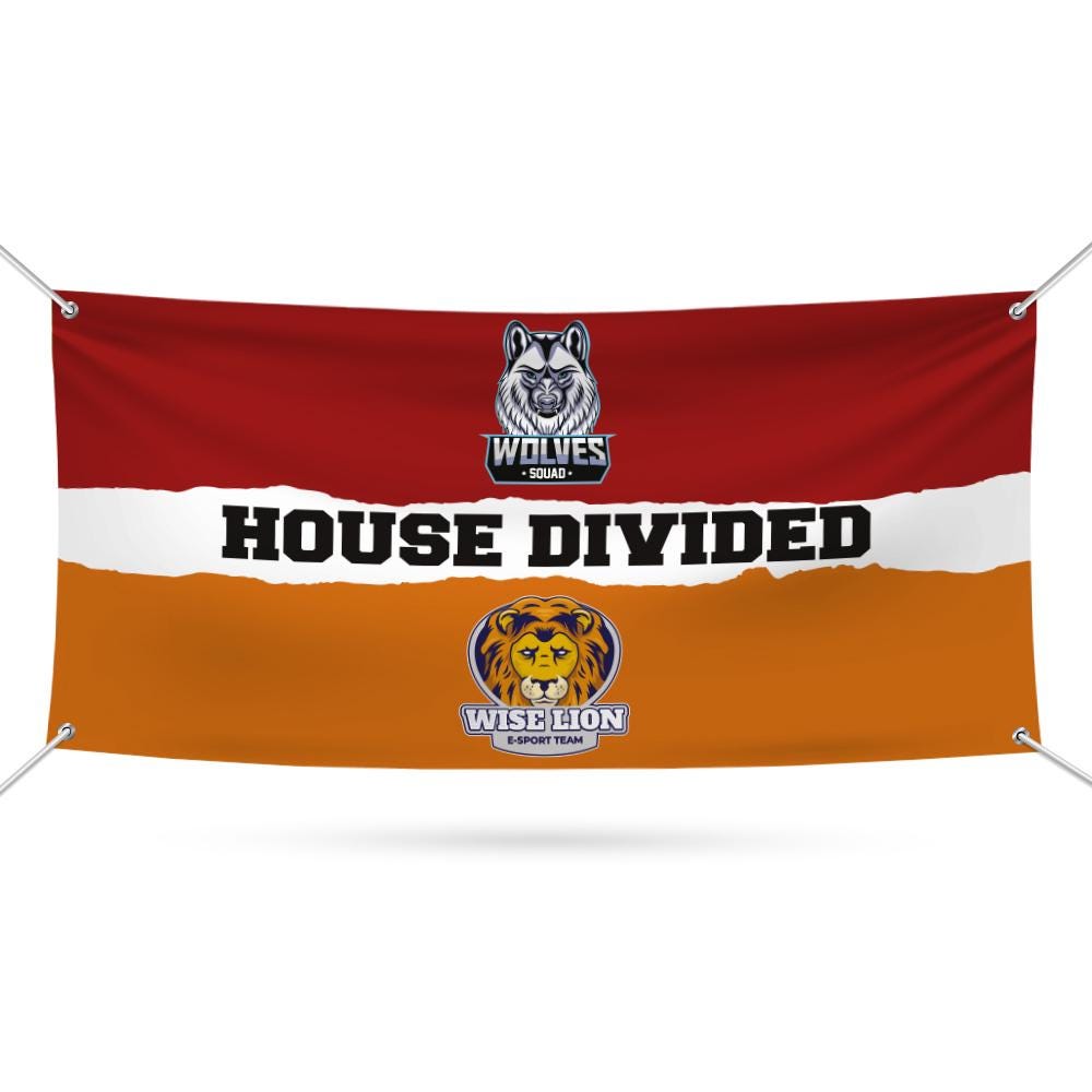 Custom House Divided Banner Sign, 13 Oz Hockey, Basketball, Baseball, Football, Any League, College, Team Rivalry Banner with Metal Grommets