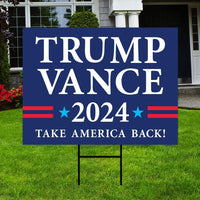 Trump Vance 2024 Yard Sign - Coroplast American Flag Donald Trump For President 2024, Take America Back Yard Sign with Metal H-Stake
