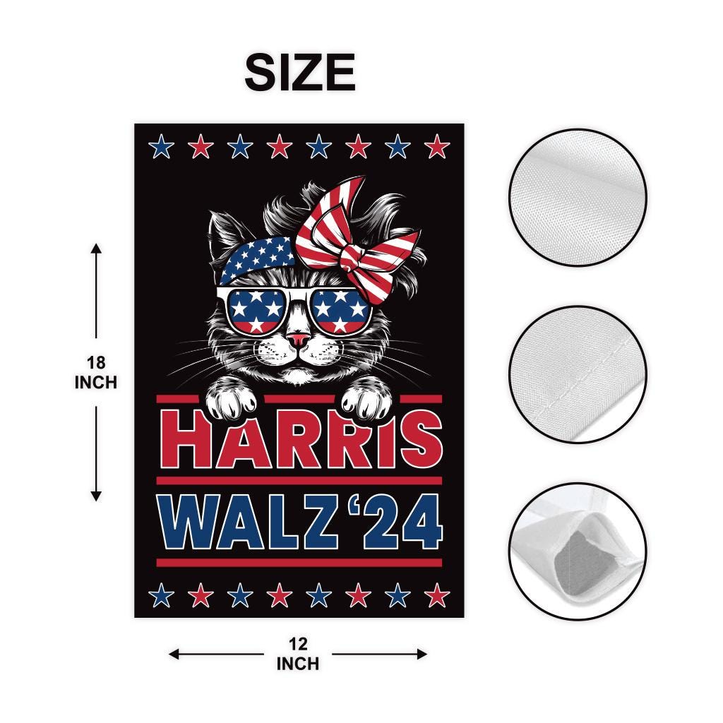 Harris Walz 2024 Obviously Garden Flag - 12x18 Inch Double Sided, Childless Cat Lady, Kamala Harris For President 2024, Madam President Flag