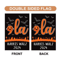 Comma La, Halloween Garden Flag - 12x18 Inch Double Sided, Harris Walz 2024 Flag, Madam President Flag, Spooky Halloween Pumpkin Flag