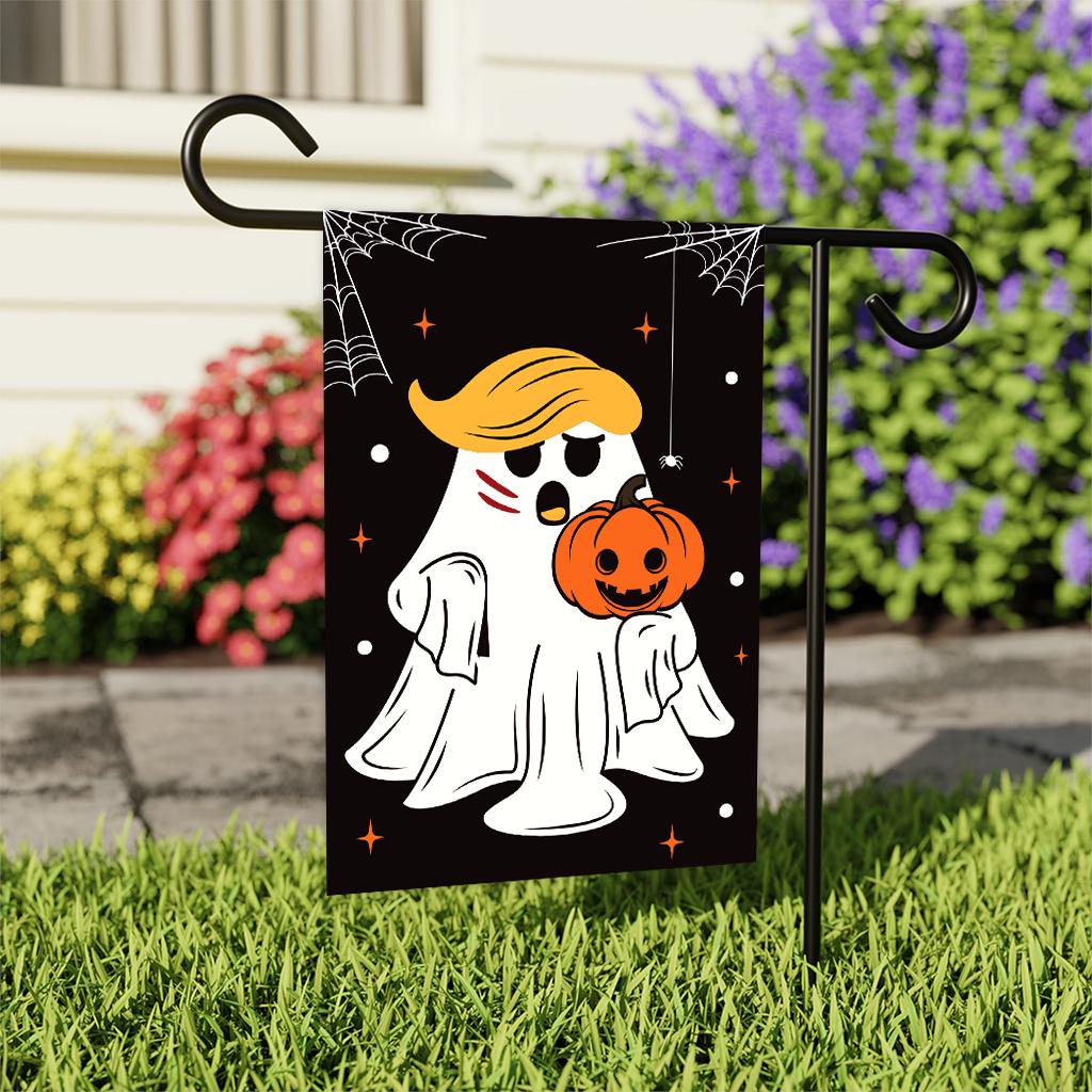 Halloween Trump Ghost Garden Flag - 12x18 Inch Double Sided, Trumpkin Flag, Halloween Republican Gift, Trump Vance 2024 Flag