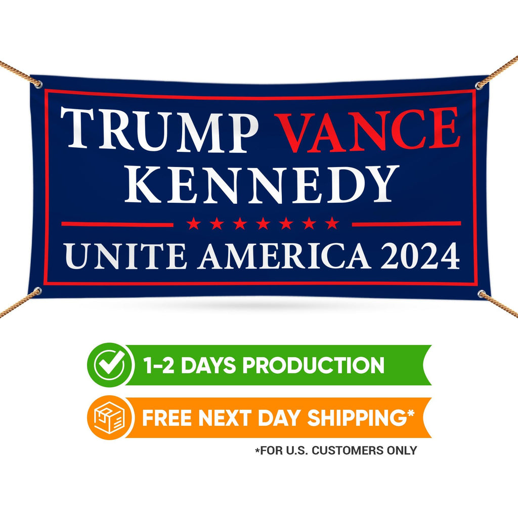 Trump Vance Kennedy 2024 Banner Sign, 13 Oz Heavy Duty Waterproof Trump For President 2024, Unite America Vinyl Banner with Metal Grommets