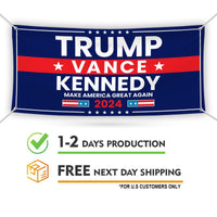Trump Vance Kennedy 2024 Banner Sign, 13 Oz Heavy Duty Waterproof Trump For President 2024, Unite America Vinyl Banner with Metal Grommets