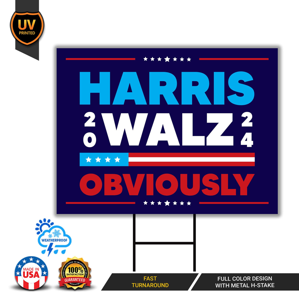 Harris Walz 2024 Obviously Yard Sign - Coroplast Harris For President 2024 Lawn Sign, President Election Obviously Signs with Metal H-Stake