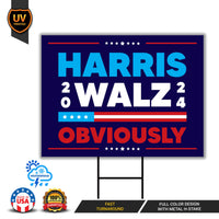 Harris Walz 2024 Obviously Yard Sign - Coroplast Harris For President 2024 Lawn Sign, President Election Obviously Signs with Metal H-Stake