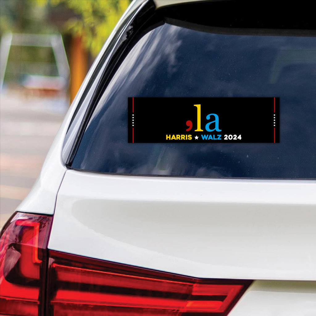 Comma La Kamala Harris 2024 Sticker Vinyl Decal, Harris For President 2024 Vinyl Sticker, Childless Cat Ladies Bumper Sticker - 10" x 3"
