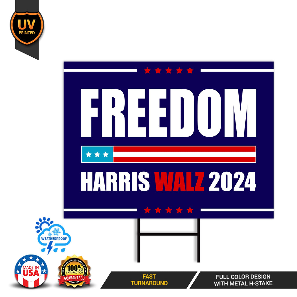 Harris Walz 2024 Freedom Yard Sign - Coroplast Harris For President 2024 Lawn Sign, President Election Obviously Signs with Metal H-Stake