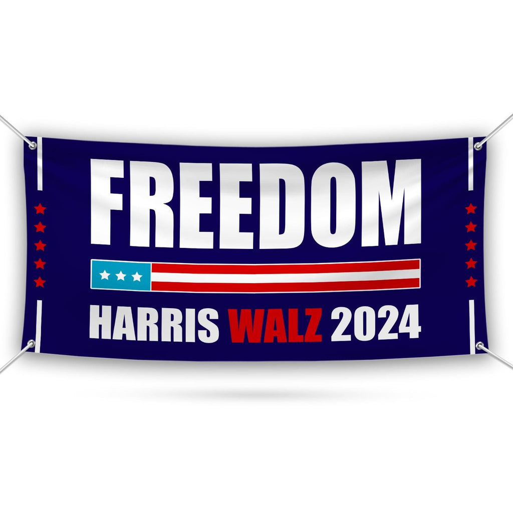 Harris Walz Freedom 2024 Banner Sign, 13 Oz Kamala Harris For President 2024, Election President 2024 Vinyl Banner with Metal Grommets