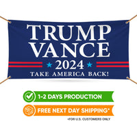 Trump Vance 2024 Banner Sign, 13 Oz Heavy Duty Waterproof Trump For President 2024, Take American Back Vinyl Banner with Metal Grommets