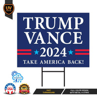 Trump Vance 2024 Yard Sign - Coroplast American Flag Donald Trump For President 2024, Take America Back Yard Sign with Metal H-Stake