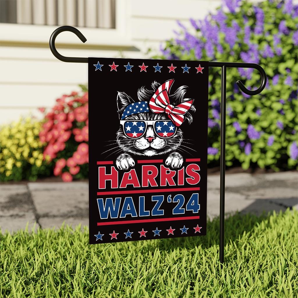 Harris Walz 2024 Obviously Garden Flag - 12x18 Inch Double Sided, Childless Cat Lady, Kamala Harris For President 2024, Madam President Flag