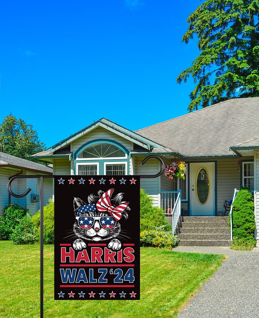 Harris Walz 2024 Obviously Garden Flag - 12x18 Inch Double Sided, Childless Cat Lady, Kamala Harris For President 2024, Madam President Flag