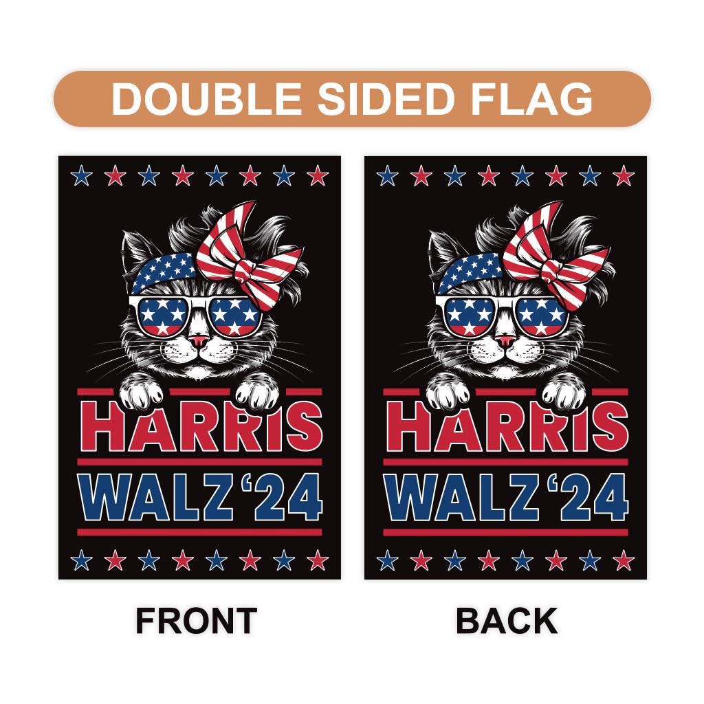 Harris Walz 2024 Obviously Garden Flag - 12x18 Inch Double Sided, Childless Cat Lady, Kamala Harris For President 2024, Madam President Flag